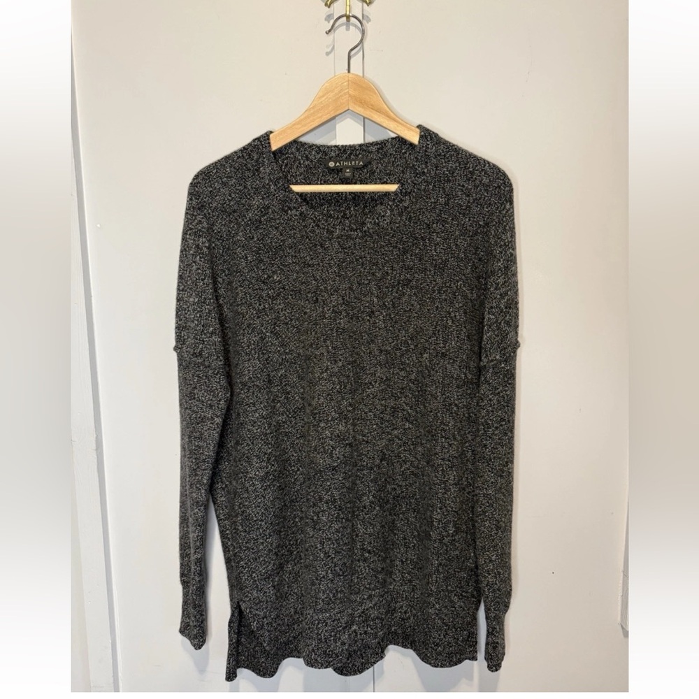 Athleta Perspective Wool & Cashmere Sweater Black & White Marled Color Size M